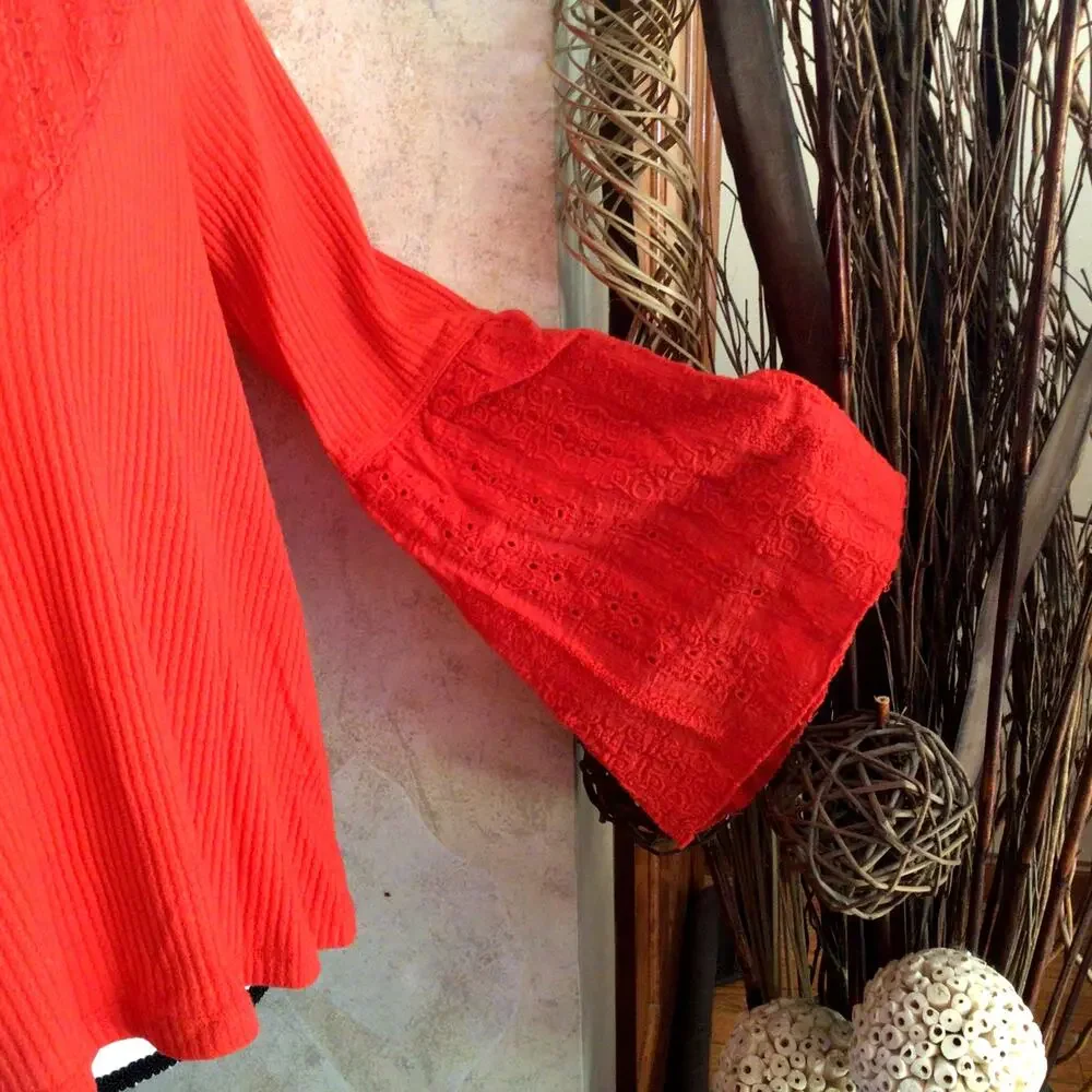 Free People Parisian Nights Vermillion Boho Top Sz XS